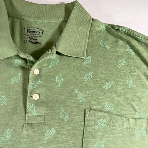 Foundry Supply Co Polo Golf Shirt Men's 3XLT TALL!! All Over Cactus Print Pocket - Picture 2 of 6